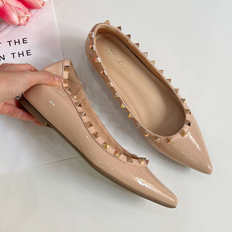 designer shoes loafers womens ballet flats heels 5cm inner heightening elegant pointed toe pumps luxury metal rivet dress single shoes