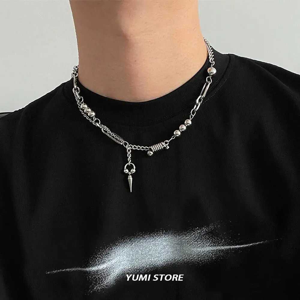 Hip-Hop Rivet Pendant Necklace For Men Women Punk Titanium Steel Splicing Clavic Sweater Chain Unisex Jewelry Kpop Accessories W250718