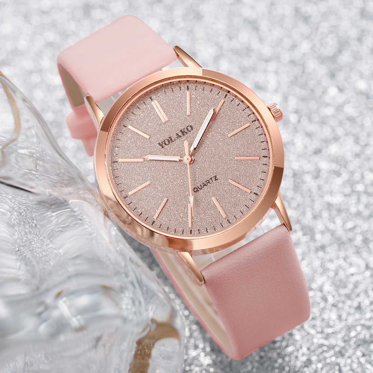 3PCs/Set Korean Womens Watch Fashion Versatile Leather Strap Gray Pink White Watch W250718
