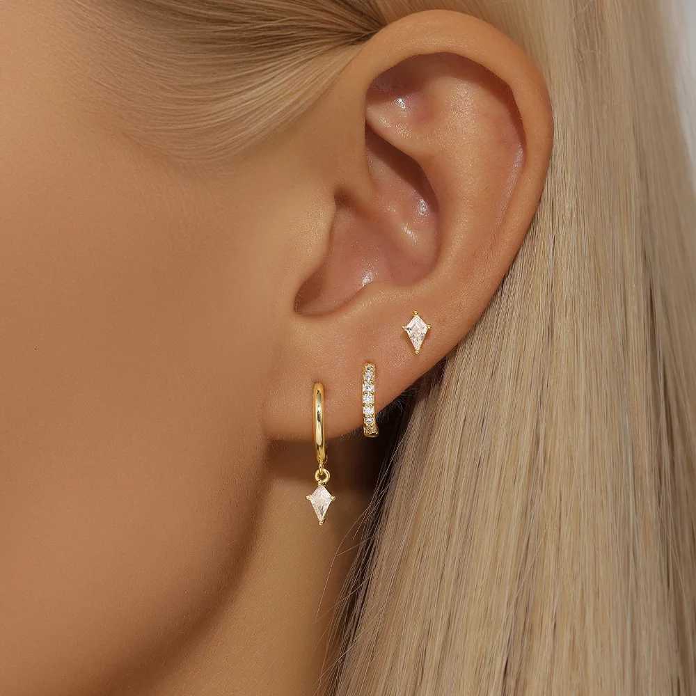 3PCS Unique Cubic Zirconia Star Dangle Hoop Earrings Set for Women Tiny Stud Ear Cartilage Piercing 3 Holes Mismatched Jewelry XJ250718
