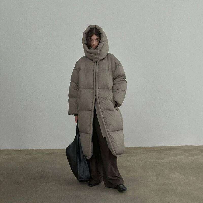 Winter Hooded Mid-Length Women Loose Thick 90 White Duck Jacket Female Windproof Long Over Knee Down Parka Coat MDNG