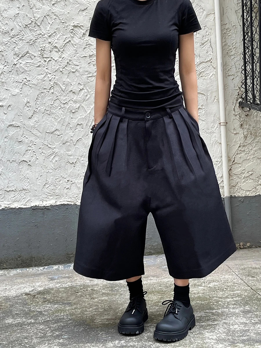 REDDACHiC Unisex Black Baggy Jort Bloomers High Waist Pleated Front Plain Casual Wide Leg Short Pants Acubi Fashion 250714