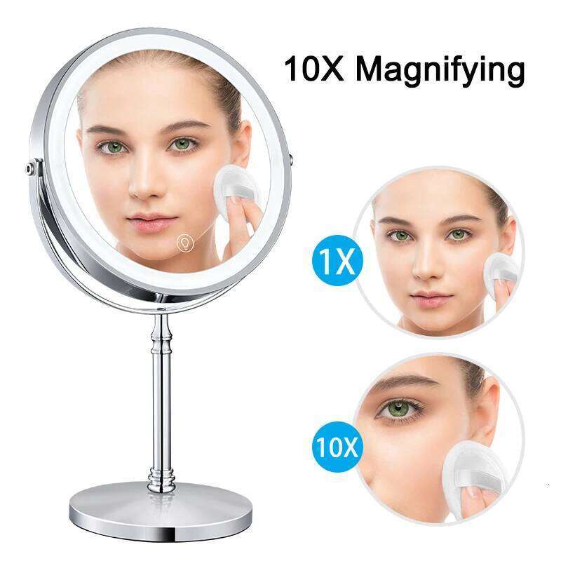 8 Inch Gold Makeup With USB Charging 10X Magnifying Vanity Backlit Adjustable Light Standing Cosmetic Mirror