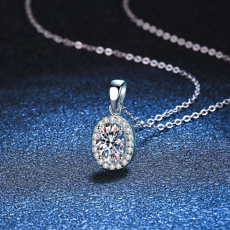 S Sterling Sier Pendant for Women Platinum Plated Elegant Simple Pigeon Egg Shape D Color Moissanite Necklace 017