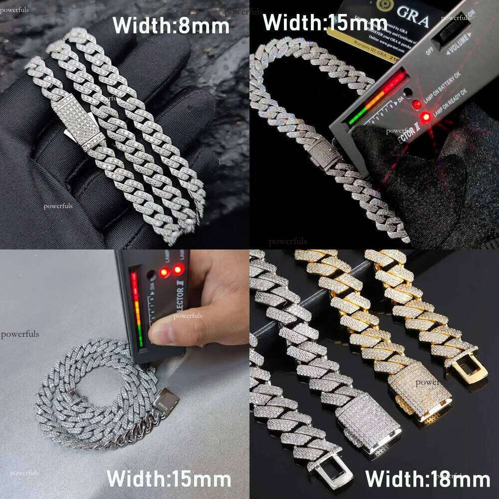 Designer Fashion Cuban Link Chain Pass Moissanite Dia Tester Miami Hip Hop Jewelry VVS Stone Shiny 3 Rows Men Women Sterling Sier Necklace