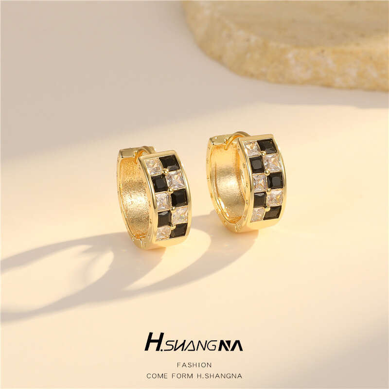 Light Vintage Inlaid Colorful Zircon for Women High-End Niche Style Geometric Round Earrings