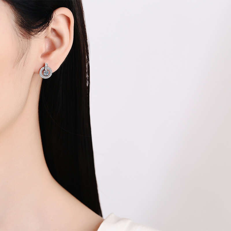 S Pure Sier Round Lock for Women 1 Carat D Color Moissanite Earrings 1d2