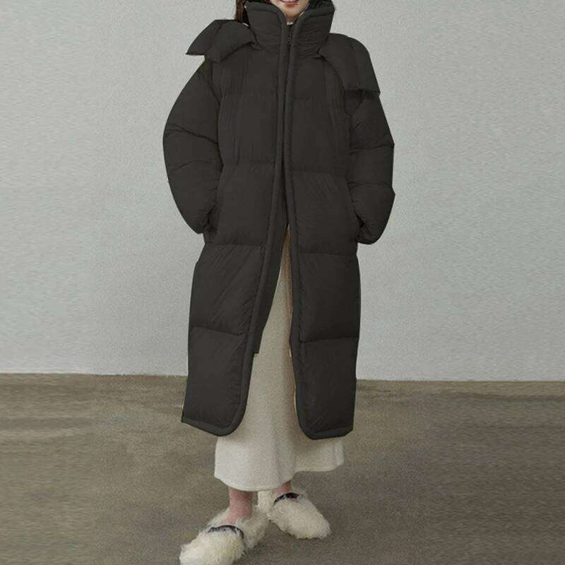 Winter Hooded Mid-Length Women Loose Thick 90 White Duck Jacket Female Windproof Long Over Knee Down Parka Coat MDNG