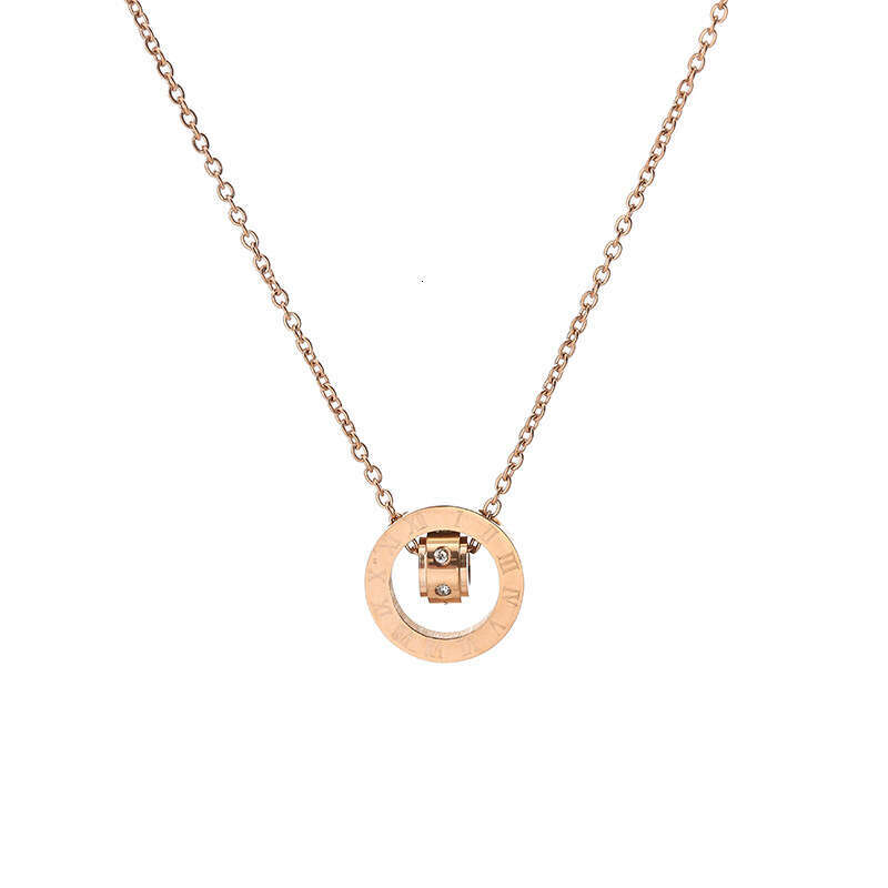 Korean Version Rose Gold Simple Roman Six-Dia Necklace for Women Titanium Steel Non-Fading Internet Celebrity Fashion Collarbone Chain