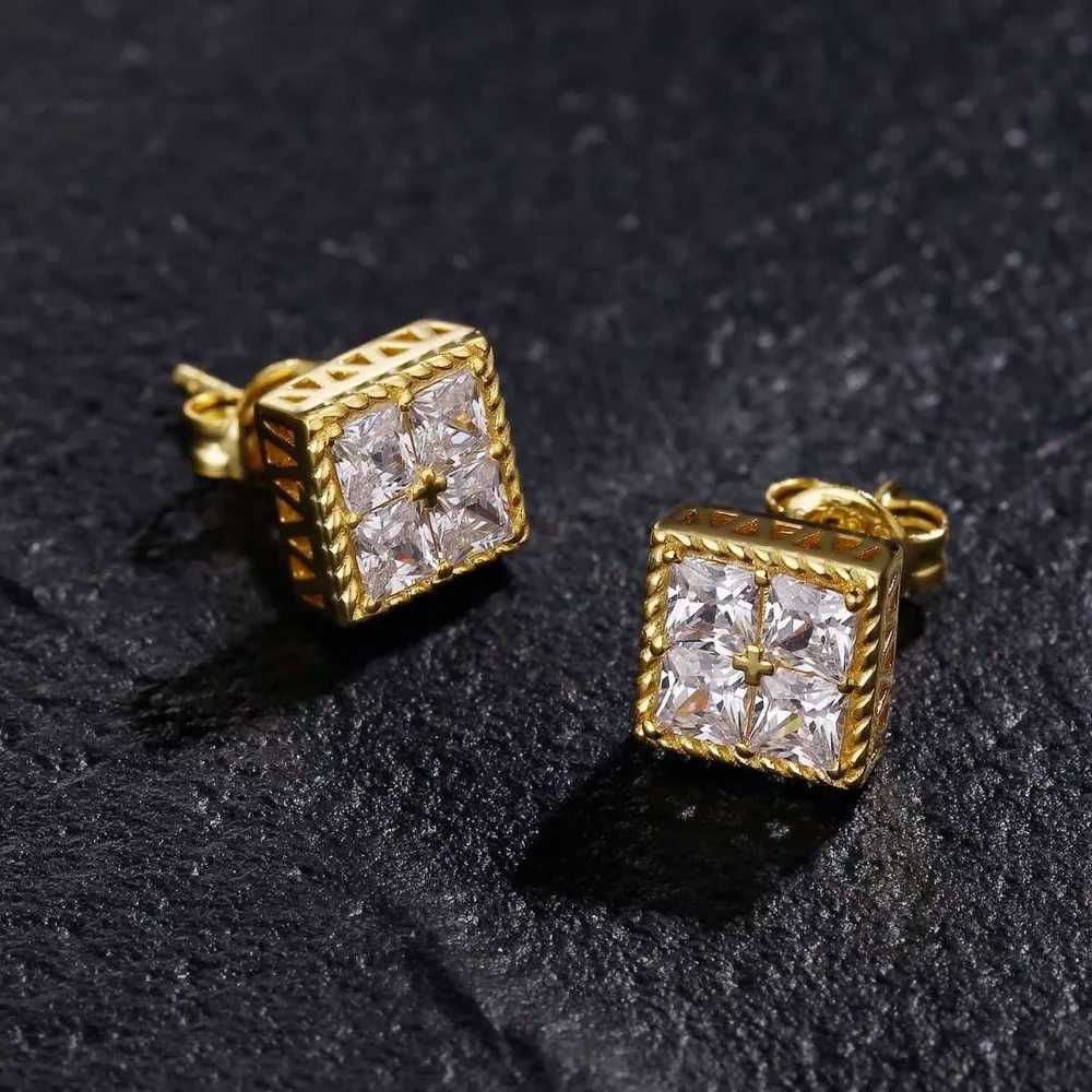Hip Hop Square Rhinestone Stud Earrings For Men Women Geometric Luxury Shiny Micropav Zircon Faux Color Stone Ear Studs Jewelry XJ250718