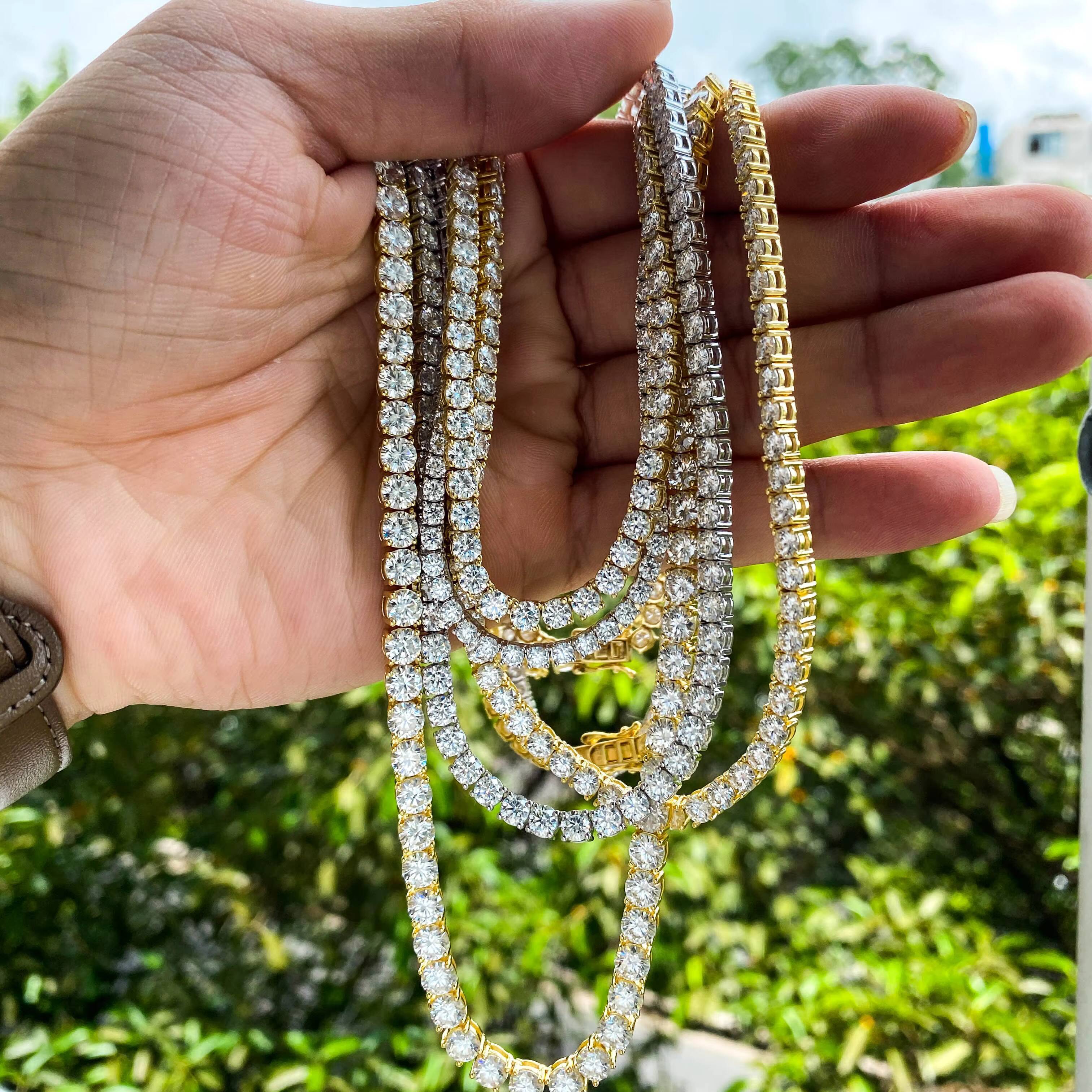 Fine Jewelry Necklace 925 Silver Iced Out Tennis Chain 3mm Gold Plated GRA Certification D Color Vvs Moissanite Diamond Necklace