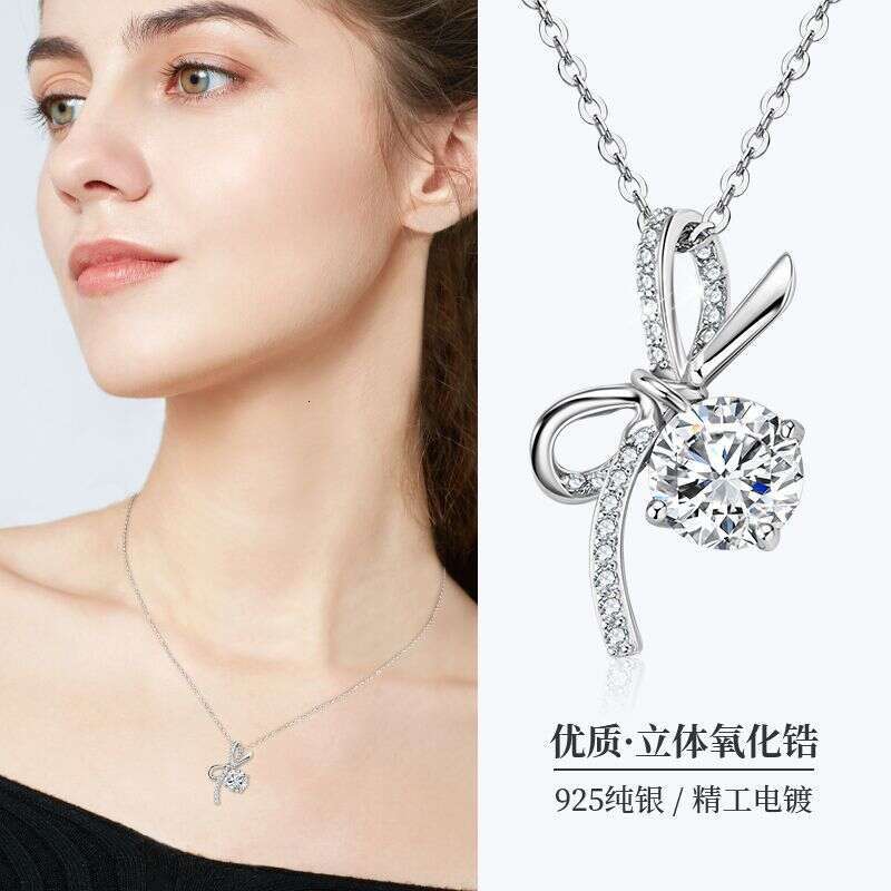 Hot-Selling Internet Celebrity Light Niche Zircon Collarbone Chain S Pure Sier Bow Necklace for Women