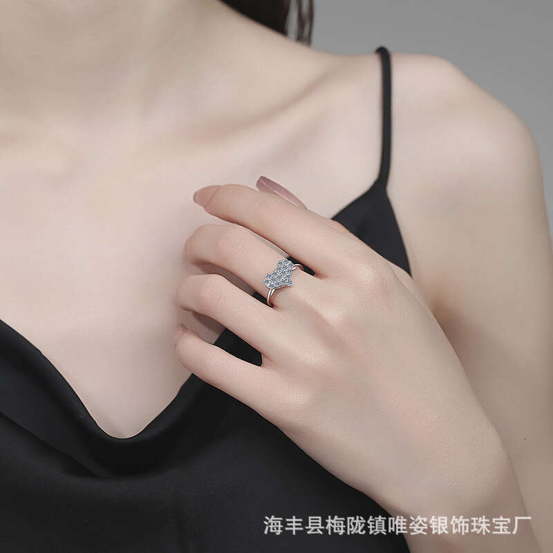 S Pure Silver Diamond Engagement Cluster Set Moissanite Heart Full Ring for Women 0a9