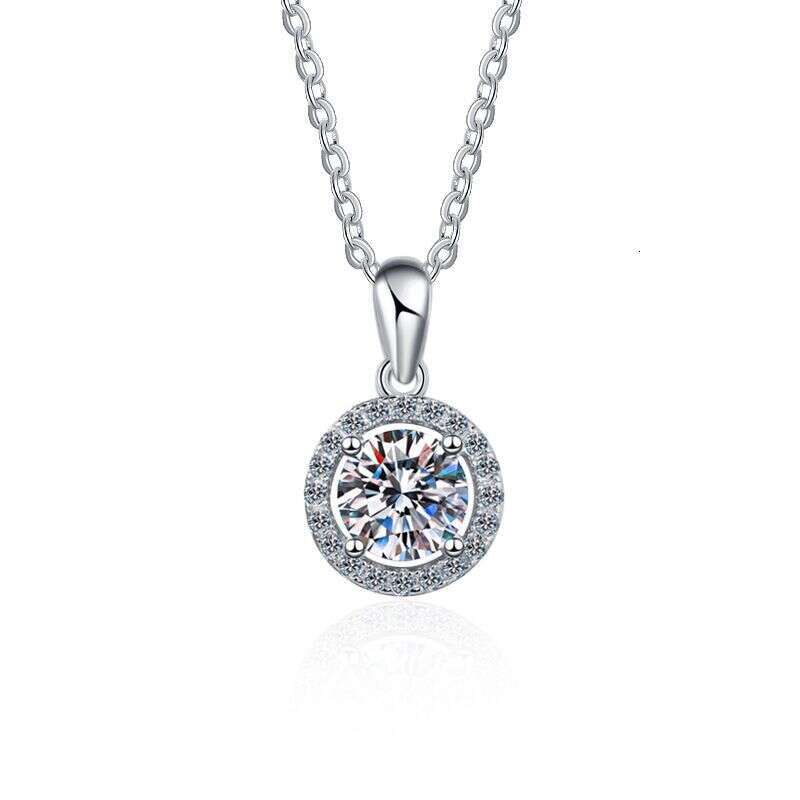 Moissanite Necklace Sier Pendant Plated PT950 Classic Precision Round Fashion Simple Collarbone Chain 903