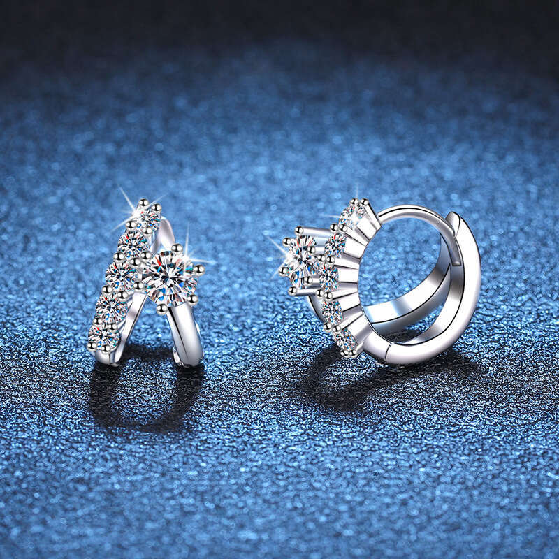 S Pure Sier Light French Asymmetric Ear Buckle D Color 60 Points Moissanite Dia Earrings 14f