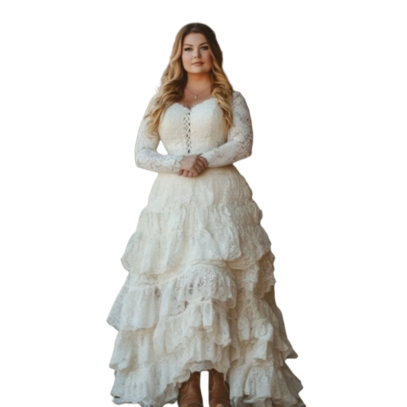 Rustic Lace Country Wedding Dresses Long Sleeves A-Line Vintage Western Cowboy Bridal Gown Ruffle Tiered Lace-up Corset Vestidos De Novia 2025
