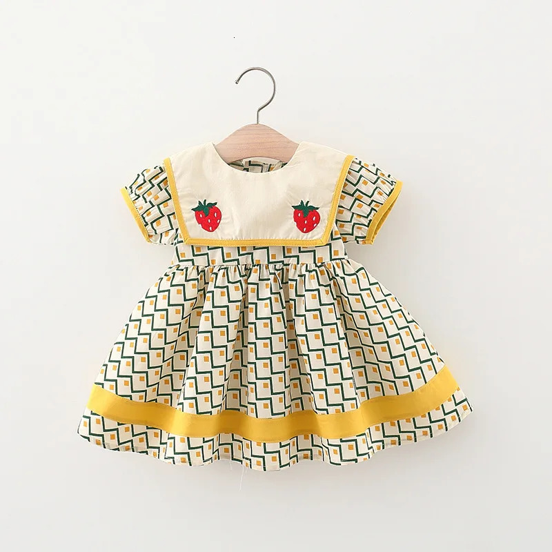 Summer Childrens Clothes Simple Plaid Baby Girls Dresses Short Sleeve Kids Fashion Navy Collar 0 To 3 Years Old Toddler Costume 250715