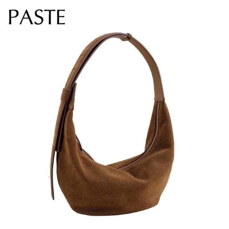Designer Bag New Autumn Winter Frosted Cowhide Hobo Tote Adjustable Handle Camel Coffee Color Genuine Suede Leather Women Armpit Shoulder Bag