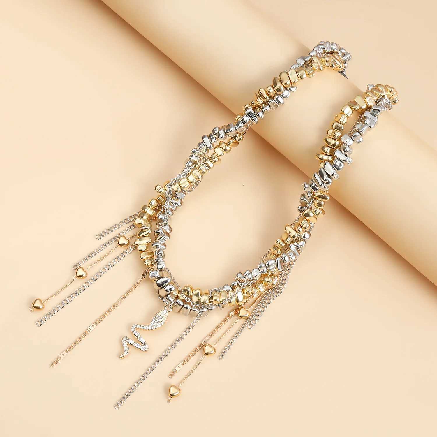 New Fashion Trend Accessories Irregular Hand-beaded Love Fringe Serpentine Pendant Mix Necklace Stainless Steel Jewelry W250718