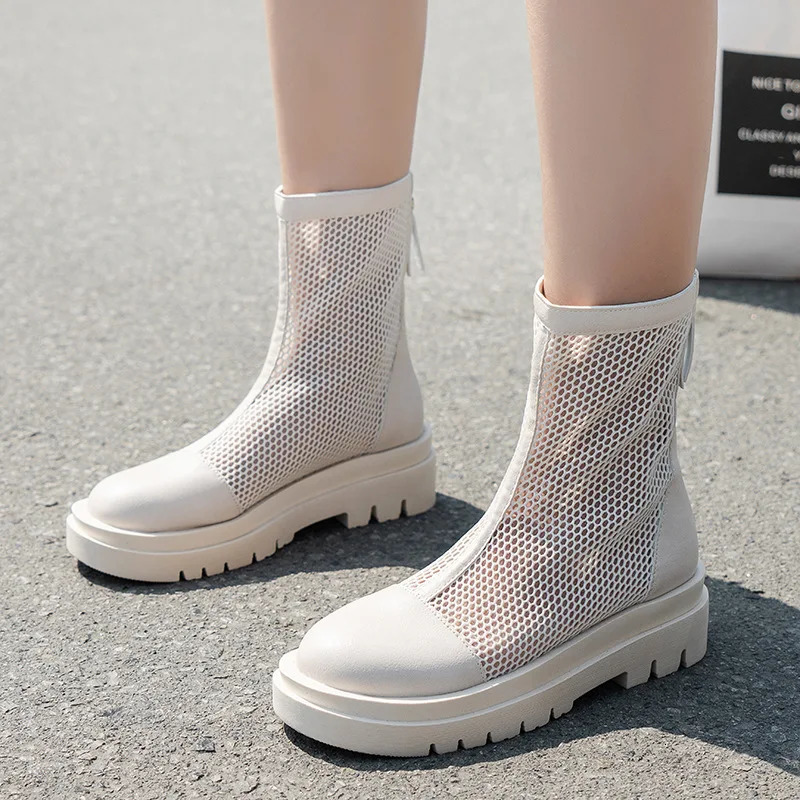 Mesh Hollow Out Cool Boots 2024 Summer Breathable and Versatile Mesh Boots with Increased Height and Comfortable Sandals Inside 250714