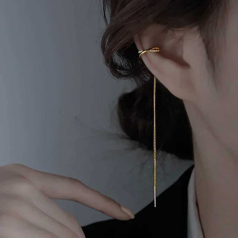 1PC Silver Color Crystal Tassel Cuff Ear Clip Earring for Women Shiny Rhinestone Chain Fake Cartilage Piercing Jewelry FashionXJ250718