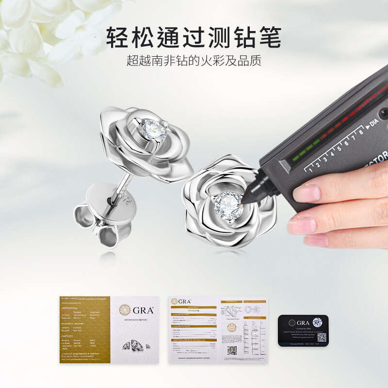 INS Fresh Rose Gold D Color Moissanite Earrings Sier Jewelry High-end Design