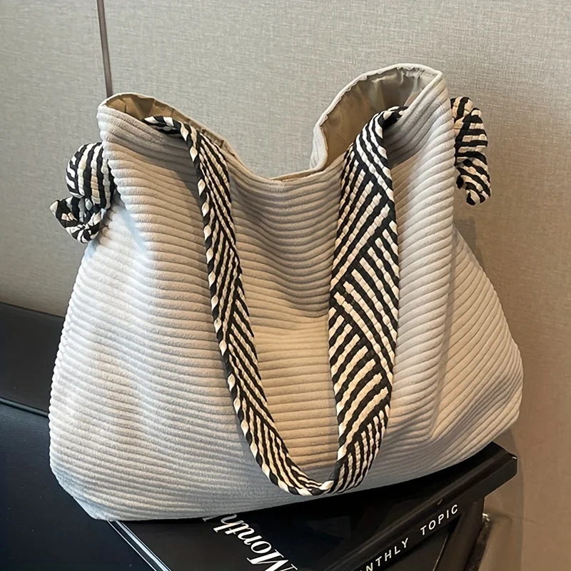 Womens Bag Corduroy Handbag Spacious Lightweight Soft Plush Lining With Magnetic Snap Closure Large Capacity For Daily Commute 250717