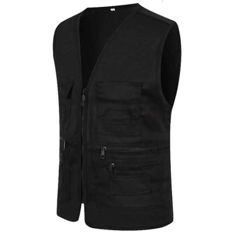 Vest Men Casual Sleeveless Cargo Jacket Multi Pocket Waistcoat Fashion Outdoor Solid Color Zipper Vests Mens Clothing 250707