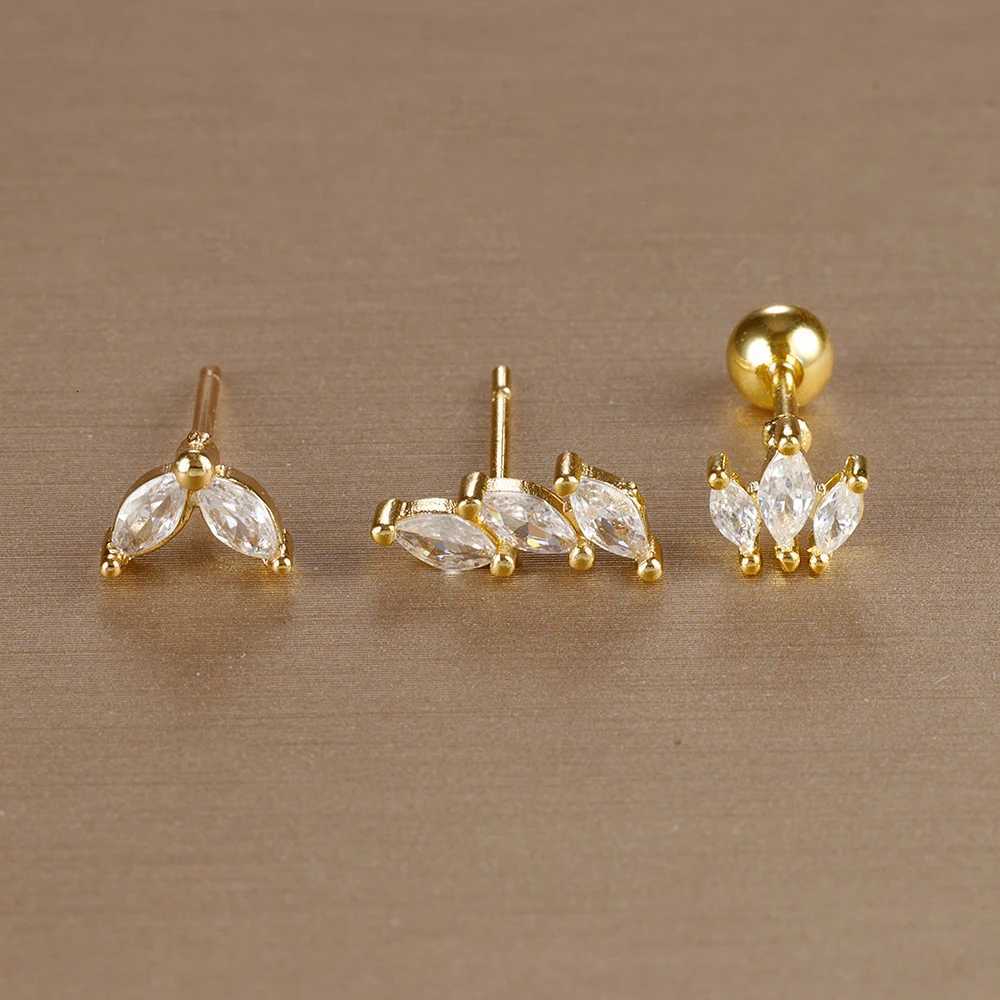 3PCS Stainless Steel Gold Color Crown Stud Earring Set for Women 14K Gold Plated Crystal Zircon Unique Horse Eye Earring Jewelry XJ250718