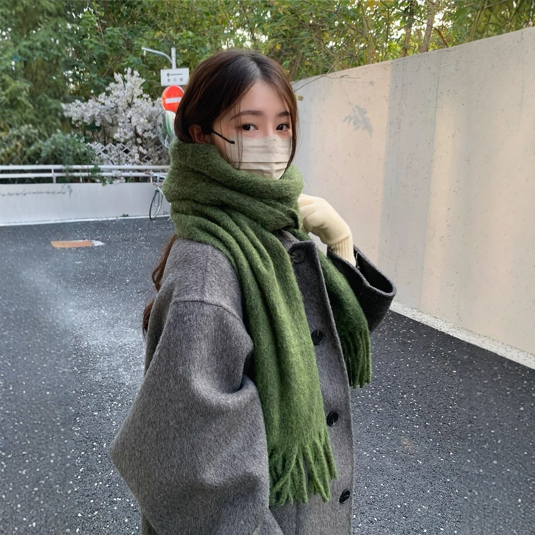 K1406 Wool all-match scarf for women autumn and winter 2024 new Korean style solid color thick warm windproof cold-proof neck scarf trend