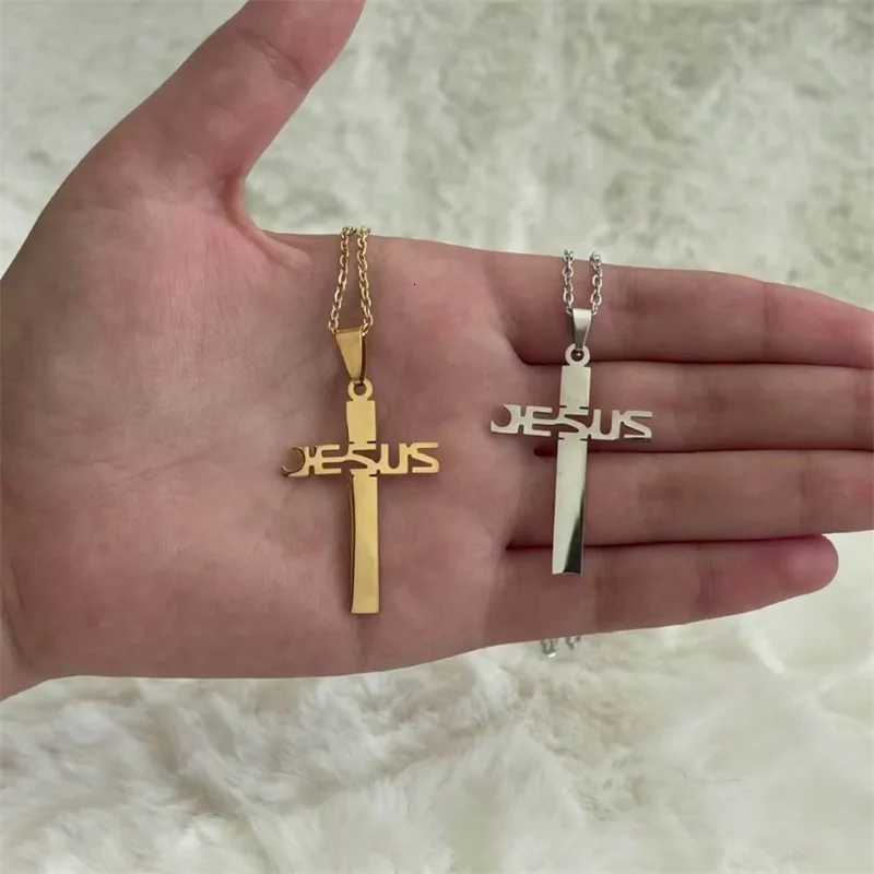 Stainless Steel Cross Pendant Monogram Jesus Choker Necklace Men Women Daily Wear Jewelry W250718
