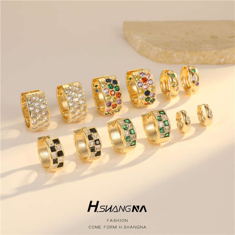 Light Vintage Inlaid Colorful Zircon for Women High-End Niche Style Geometric Round Earrings