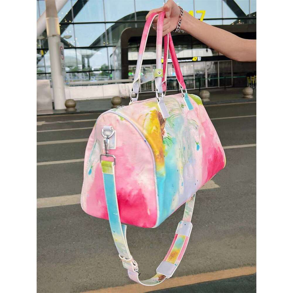 Oil Painting Travel For Women New Model Carry On Luggage Large Soft Leather Gym Bag Rendering Graffiti Handbag