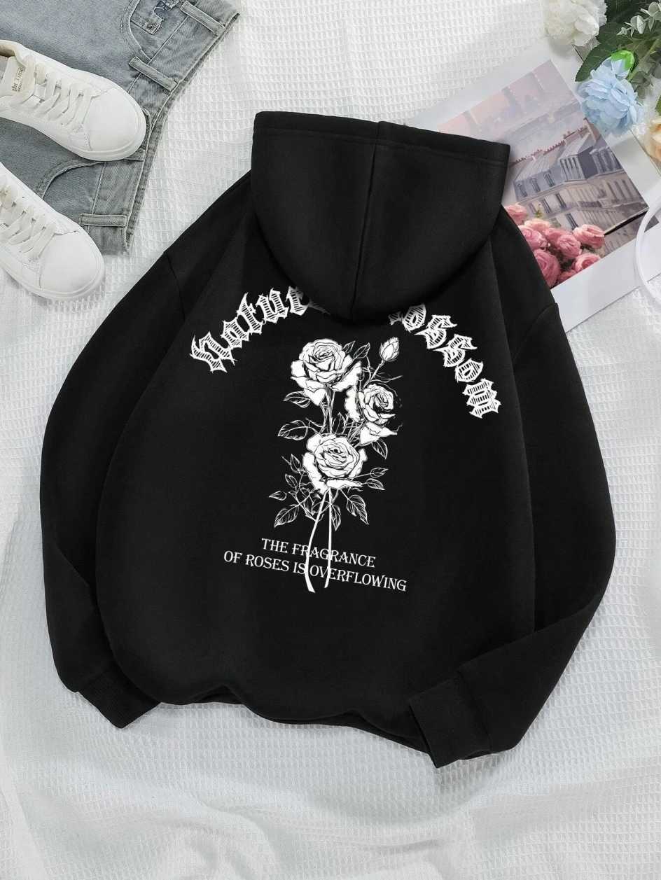 Fashion Women Hoodies Vintage Letters Flowers Printed Sweatshirts Spring Crewneck Pullover Loose Fleece Female Tops Clothes Z250719