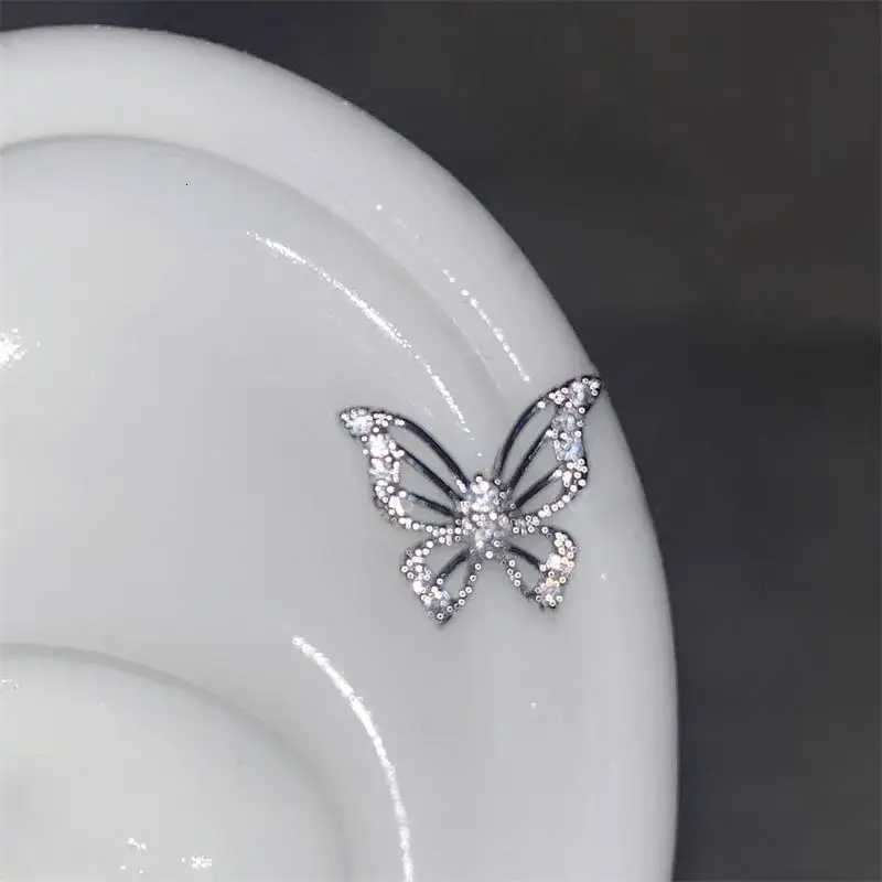 Shiny Silver Color Rhinestone Hollow Butterfly 316L Stainless Steel Ear Bone Nail Delicate Waterproof Small Earrings for Women XJ250718