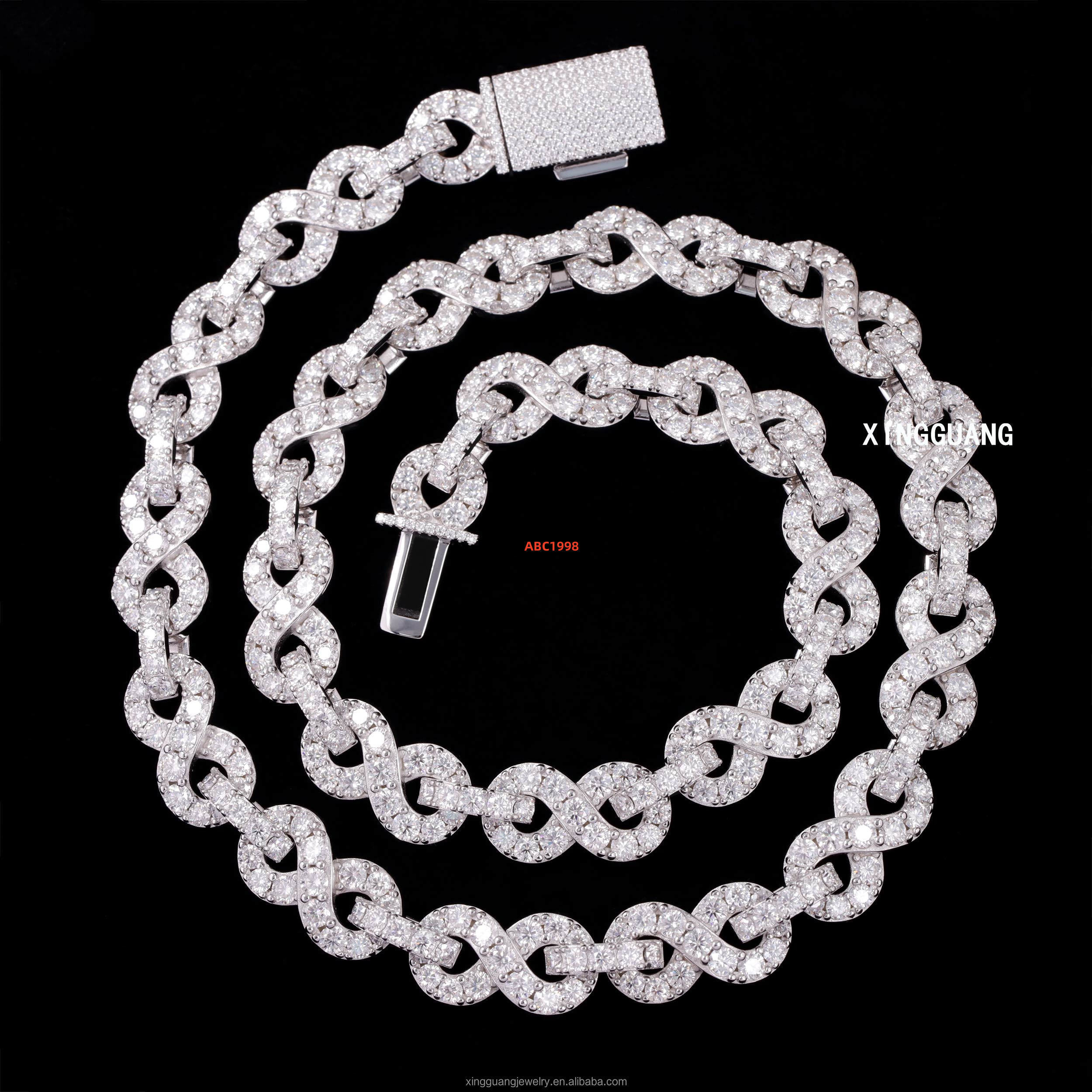 New Popular 13mm Infinity Cuban Link Chain Fine Jewelry 925 Sterling Silver Hip Hop Necklace VVS Moissanite Infinity Cuban Chain