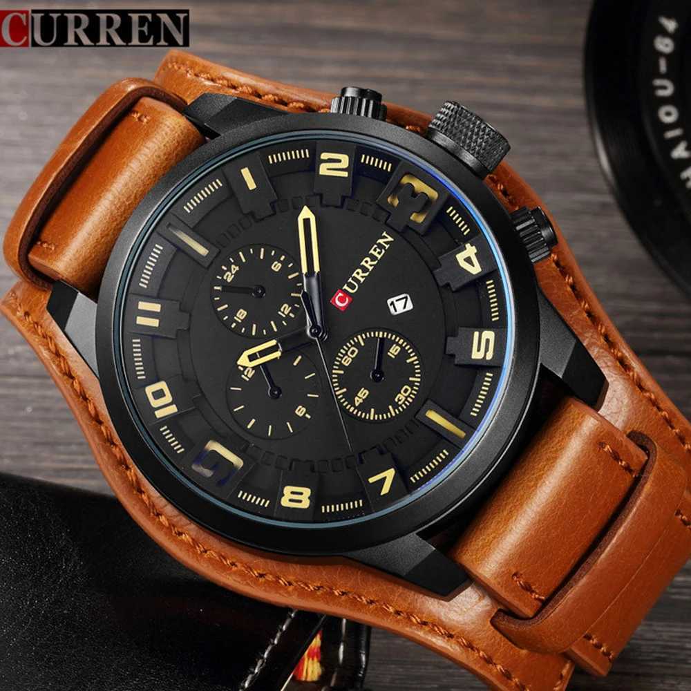 Current Top Brand Luxury Mens Watches Male Clocks Date Sport Military Clock Leather Strap Quartz Business Men Watch Gift 8225 W250718