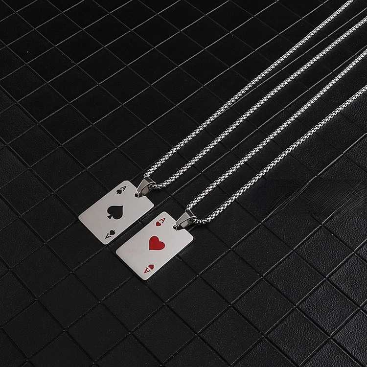 Titanium Steel Necklace Playing Card Red Spades A Love Pendant Tide Men Wen Necklace Long Sweater Chain Coup Accories W250719
