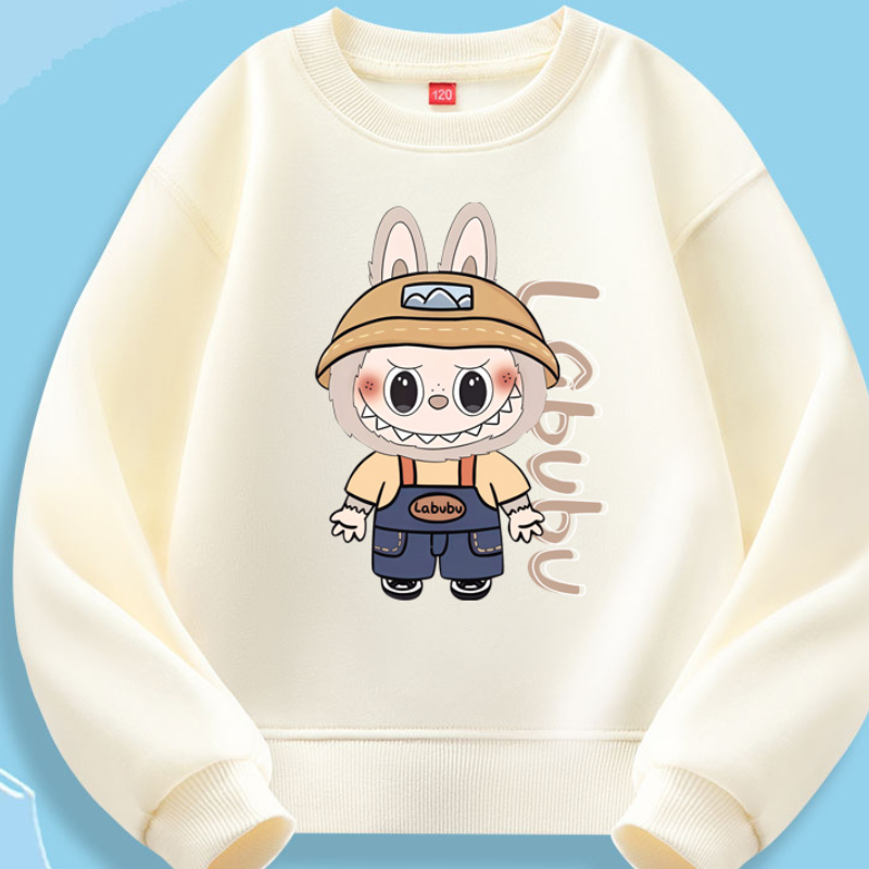 LABUBU pure cotton children's round neck long sleeve top soft and comfortable spring and autumn pattern printed design non-toxic fabric children&