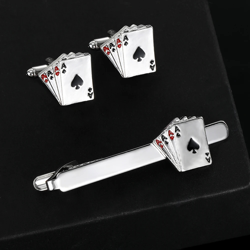 Personality Poker A Cufflinks Tie Clip Set For Men Shirt Suit Tuxedo Blouse Jewelry Accessories 250715