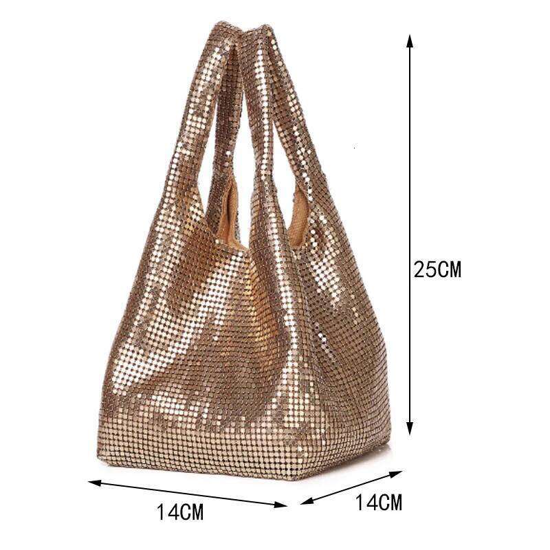 Fashion Metal Mesh Women Shoulder Bags Designer Sier Handbag Shinny Wide Strap Evening Bag Glitter Large Tote Party Purse