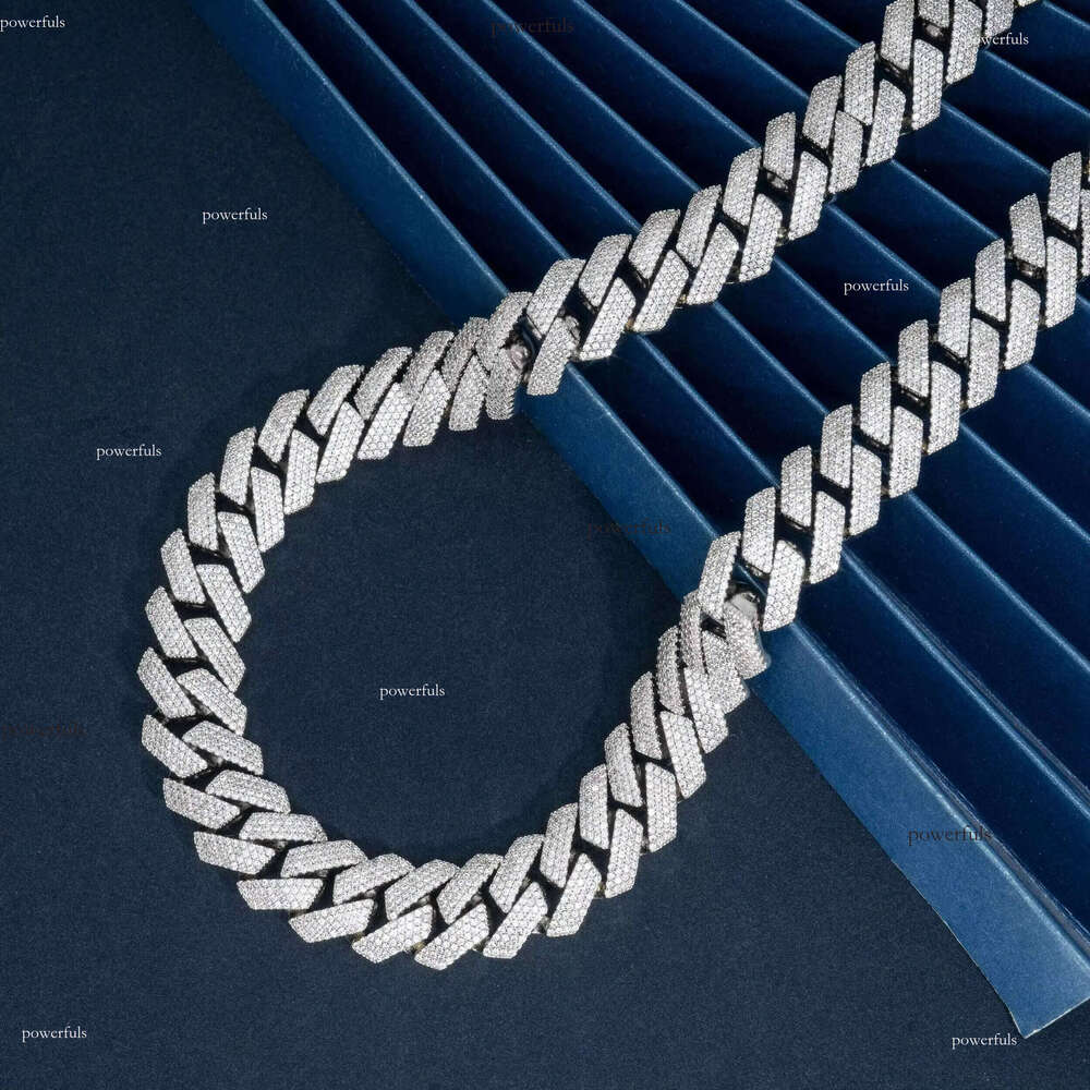 Top Sale Hip Hop Jewelry Sterling Sier Iced Out Lab Dia Necklace 15mm Cuban Link Chain Moissanite