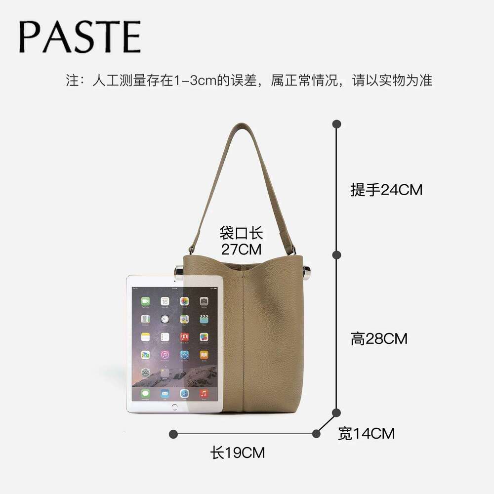2025 New All-match Mori Girl One Handle Bucket Tote Grey Color Full Grain Cowhide Leather Women Handbag Commuter Shoulder Bag
