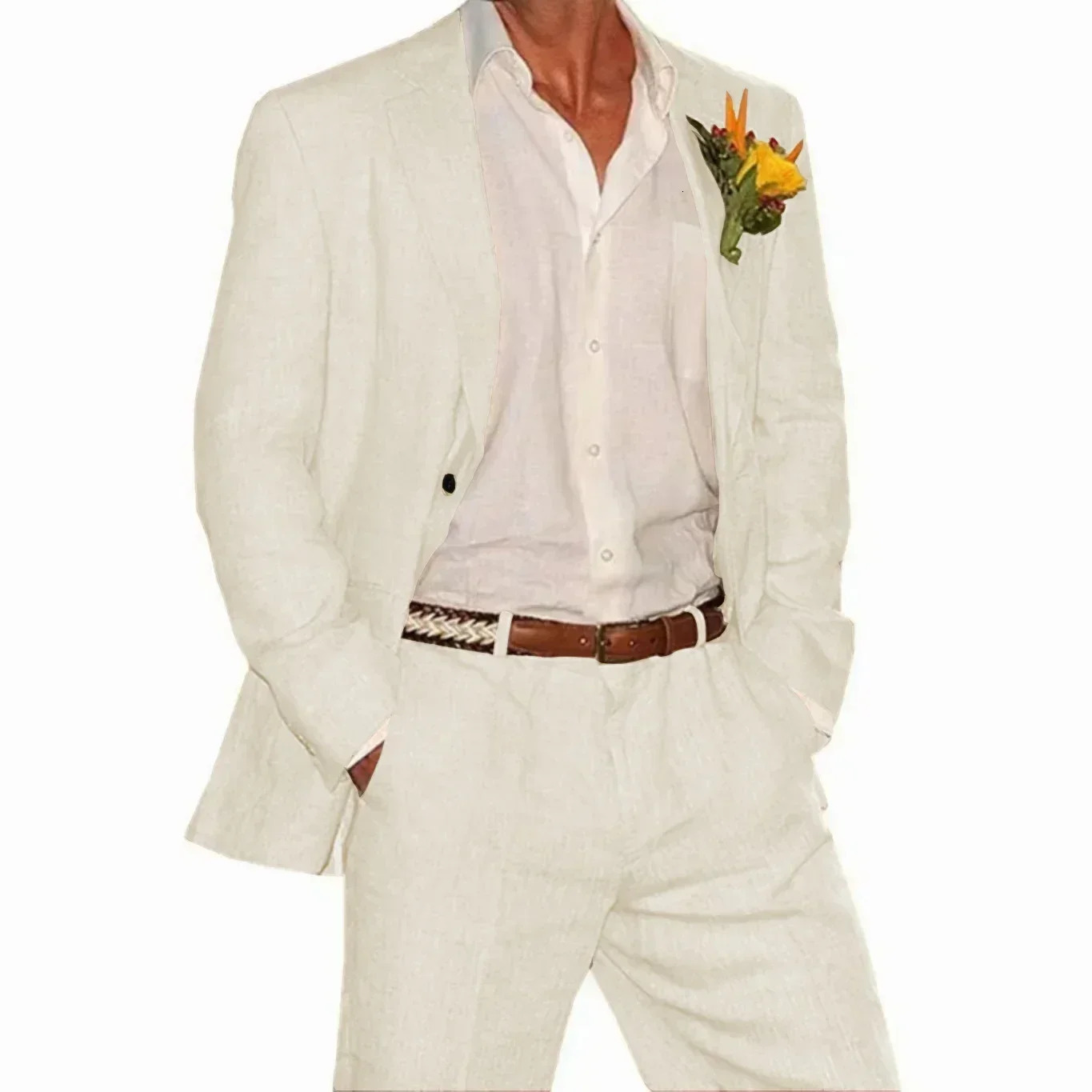 Linen Suit2 Pieces Blazer and Pants SetOne Buttonmens Suit for Wedding for Summer BeachGroomsmenElegant Man Suit 250715