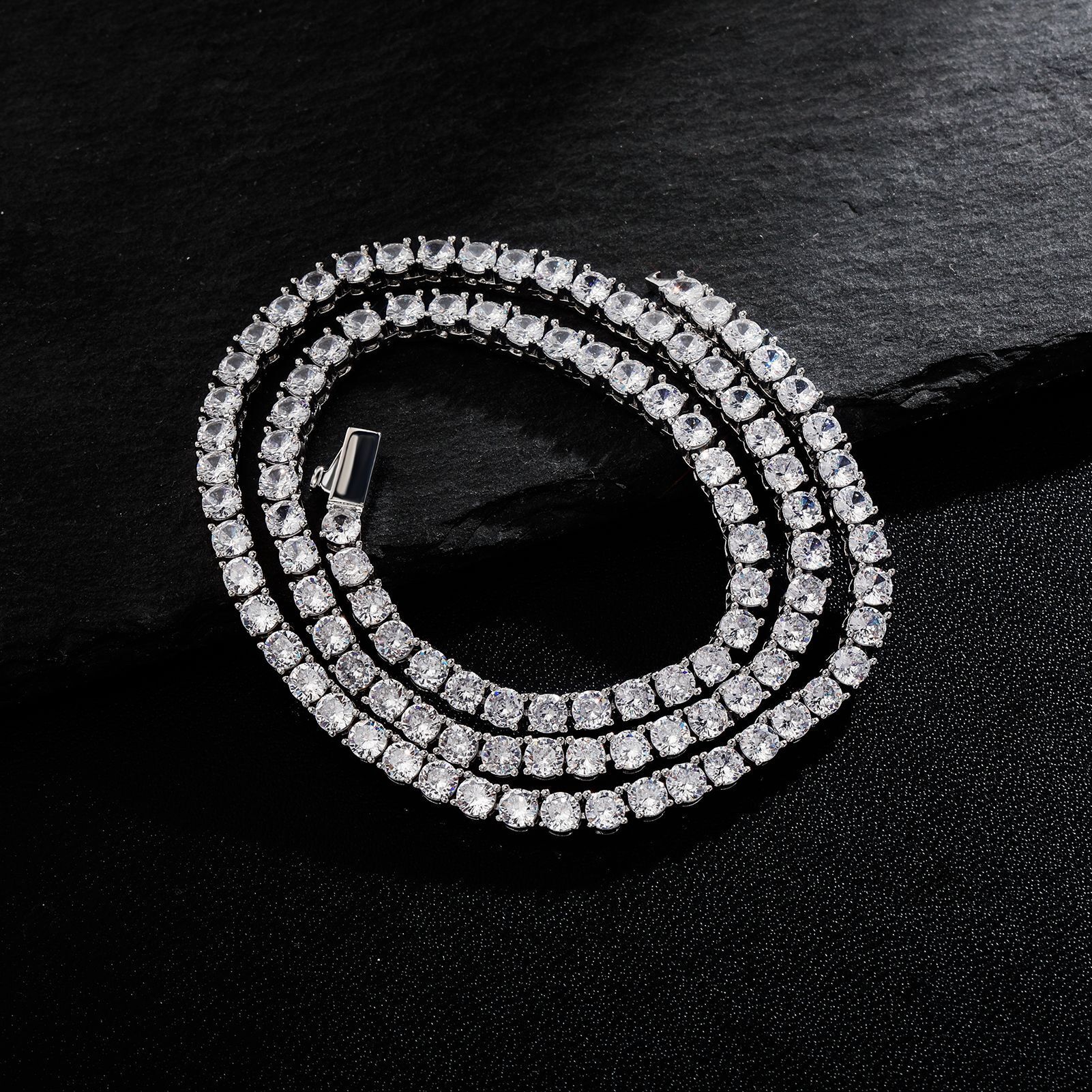 Hip Hop Moissanite Necklace Iced out Single Row Tennis Chain with Spring Clasp 3mm 4mm 5mm Bling Bling Studded Jewelry High Quality