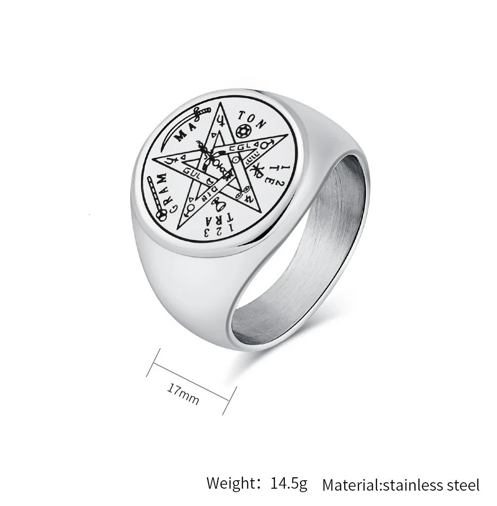 1 Tetragrammaton Hebrew Pentagram Rings Stainless Steel Pentacle Ring for Men Witchcraft Power Protection Amulet Jewely 250717