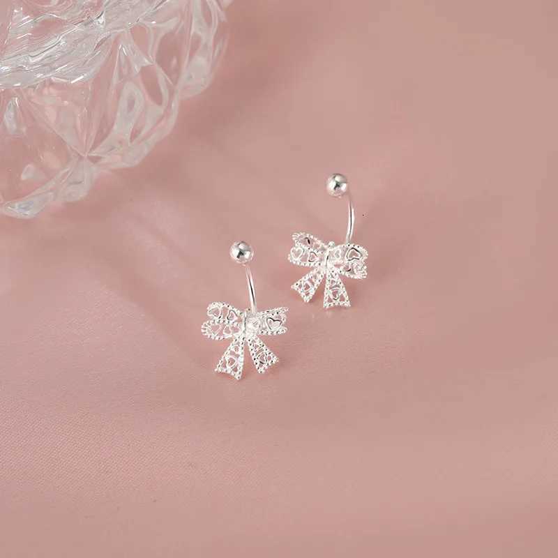 925 Sterling Silver Lace Heart Hollow Bow Screw Buckle Puncture Stud Earrings for Women Fine Jewelry Minimalist Accessories XJ250718