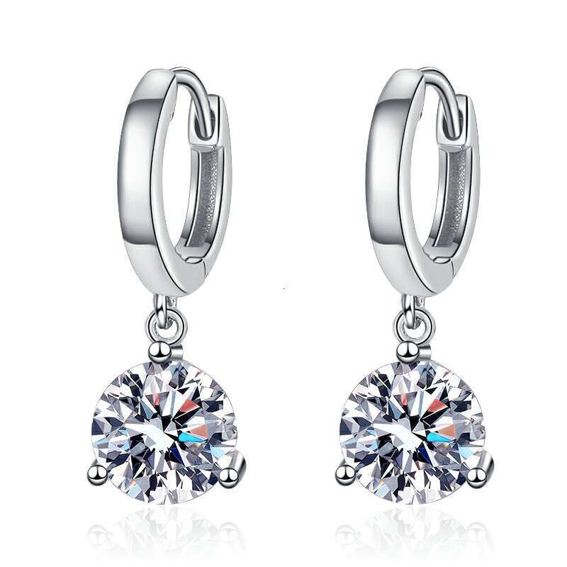 S Pure Sier Classic Three-Prong Hoop D Color Moissanite Stud Earrings ef6