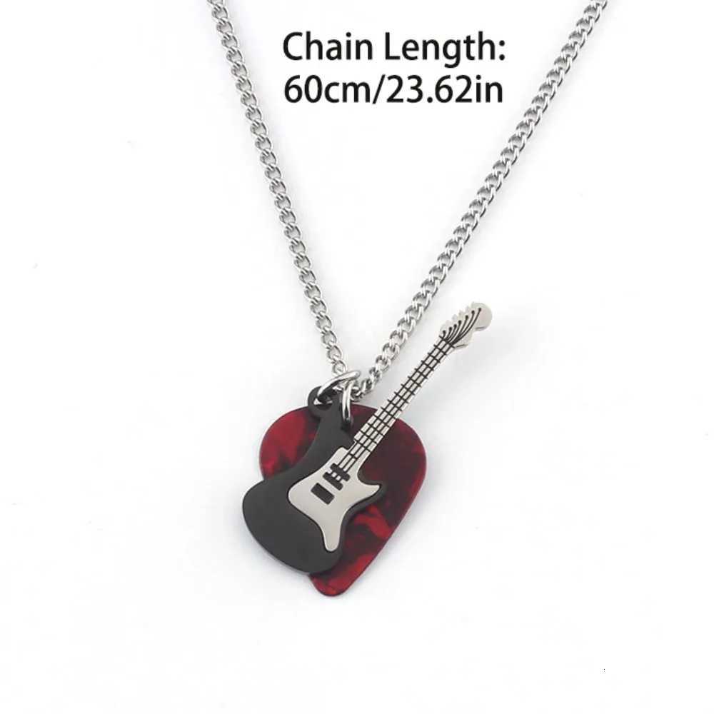 Hip-hop Guitar Pick Pendant Necklace Punk Titanium Steel Guitar Chain Choker Trendy Vintage Electric Guitar Sweater Chain Boys W250718