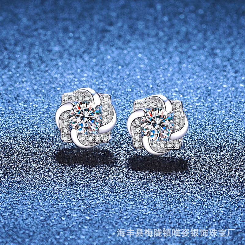 S Pure Sier Rotating Windmill Lucky Clover 1 Carat Moissanite Stud Earrings for Women 135